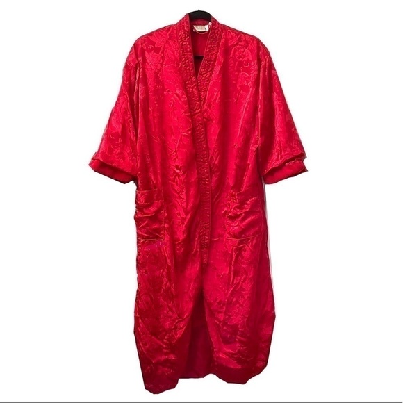 Victoria's Secret Robe S Gold Label Vintage Red Satin Terry Pockets Hollywood - Picture 1 of 11